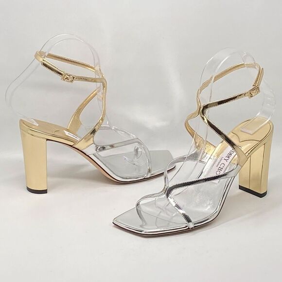 Jimmy Choo Azie 85MM Metallic Leather Sandals size 37 - Picture 9 of 13